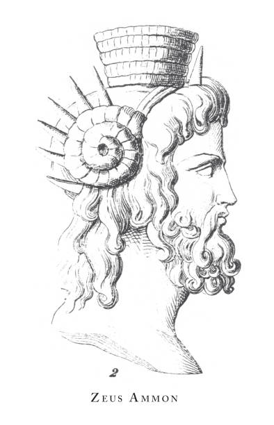 ilustrações, clipart, desenhos animados e ícones de zeus ammon, deuses e caráteres mitológicos que gravam a ilustração antiga, publicado 1851 - classical greek roman statue warrior