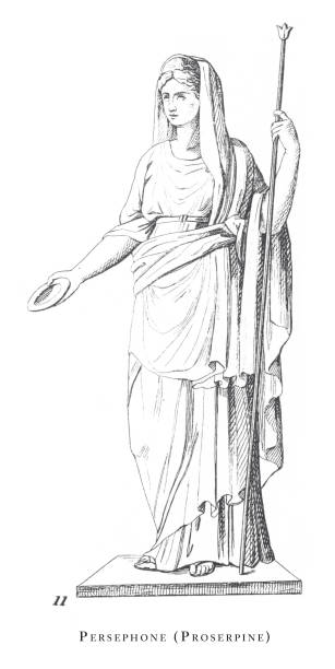 ilustrações, clipart, desenhos animados e ícones de persephone (proserpine), deuses e caráteres mitológicos que gravam a ilustração antiga, publicado 1851 - classical greek roman statue warrior