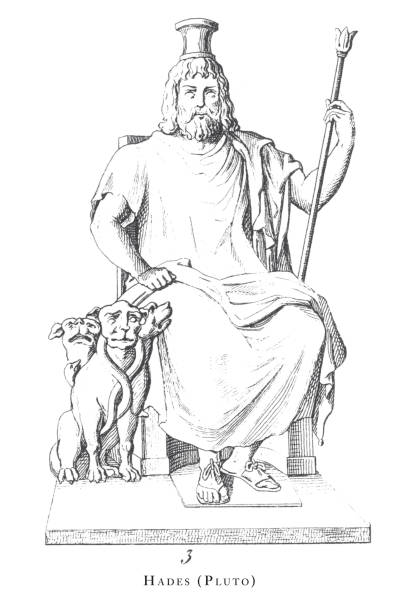 ilustrações, clipart, desenhos animados e ícones de hades (plutão), deuses e personagens mitológicos gravura antiga ilustração, publicado 1851 - classical greek roman statue warrior