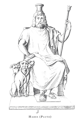 Hades (Pluto), Gods and Mythological Characters Engraving Antique Illustration, Published 1851. Source: Original edition from my own archives. Copyright has expired on this artwork. Digitally restored.