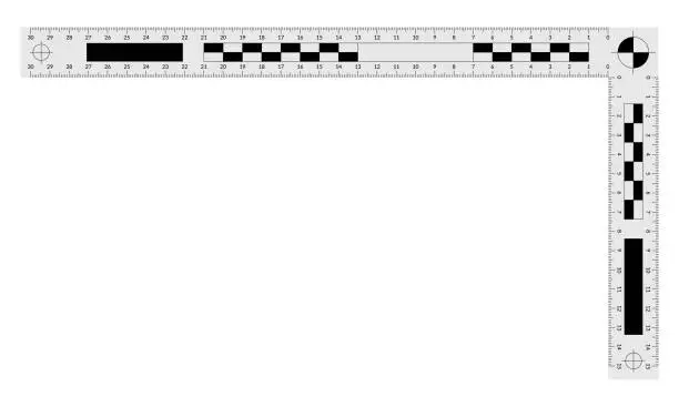 Vector illustration of Double angled forensic ruler for measuring a crime evidences.