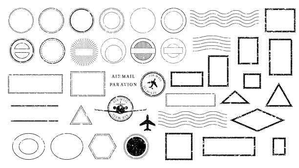 Retro postage cancellations, shipping stamps and markings of postcards. Retro postage cancellations, shipping stamps and markings of postcards rubber stamp illustrations stock illustrations