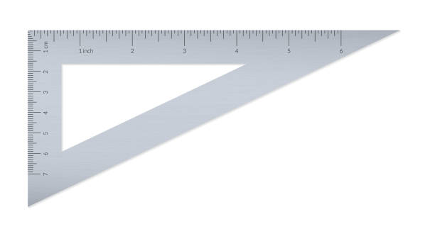 Aluminium isosceles triangle with metric and imperial units ruler scale. Aluminium isosceles triangle with metric and imperial units ruler scale isosceles triangle stock illustrations