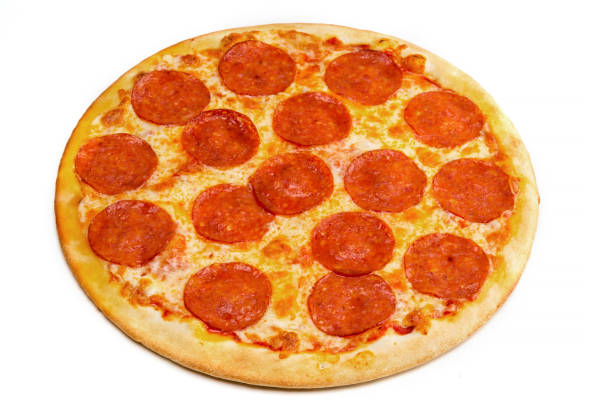 istock Pepperoni pizza with cheese isolated on white background 1181480922