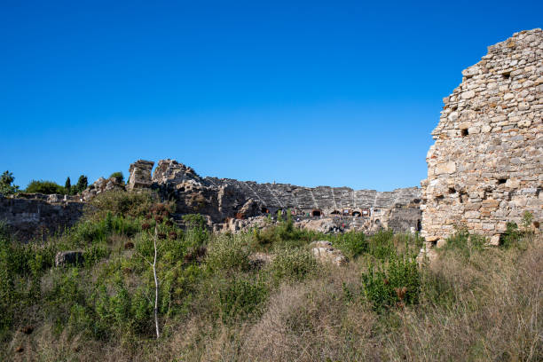 an old historical roman complex with the blue sky in the background