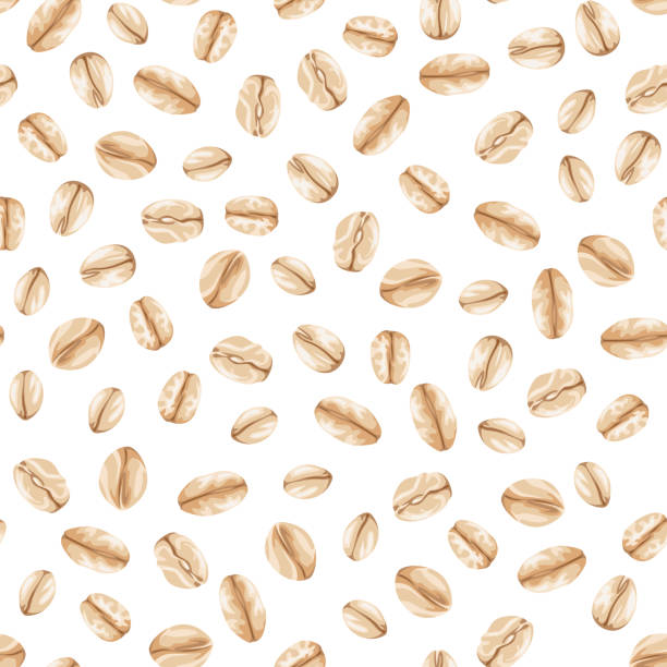 illustrazioni stock, clip art, cartoni animati e icone di tendenza di fiocchi d'avena modello senza cuciture. illustrazione vettoriale di cereali sani in stile semplice cartone animato piatto. farina d'avena, muesli isolato su sfondo bianco. - dried food food backgrounds food and drink food