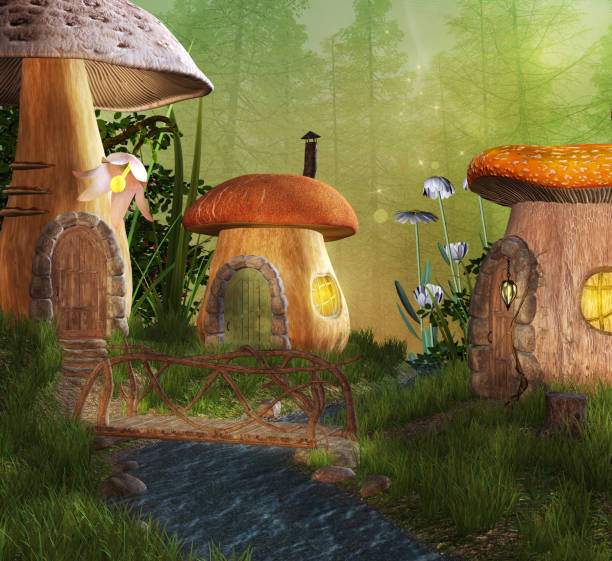 ville de champignons d'elfe - dreams window bizarre surreal photos et images de collection