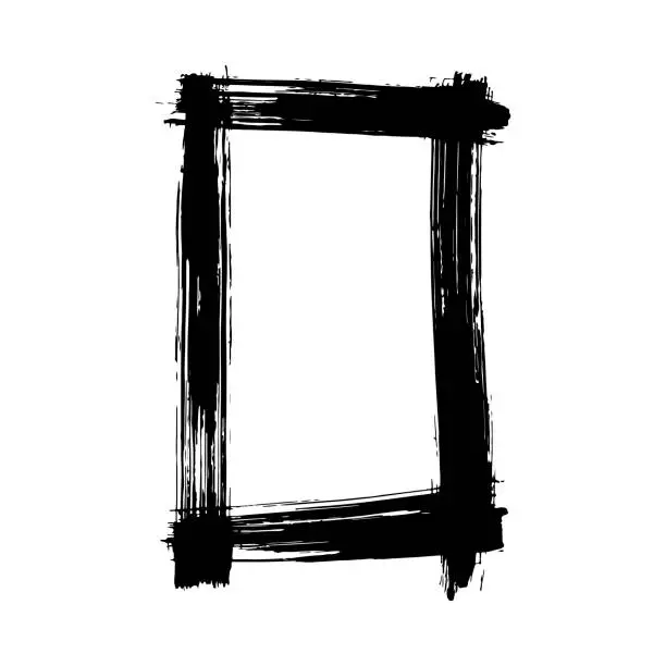 Vector illustration of Vector Dry brush frames. Hand drawn artistic frames. Black and white engraved ink art. Frame border ornament square.