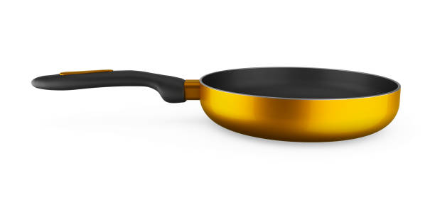 empty yellow fry pan isolated on white background. 3D rendering