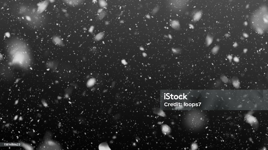 Falling Snowflakes in the Night Falling snow on black background Snow stock illustration