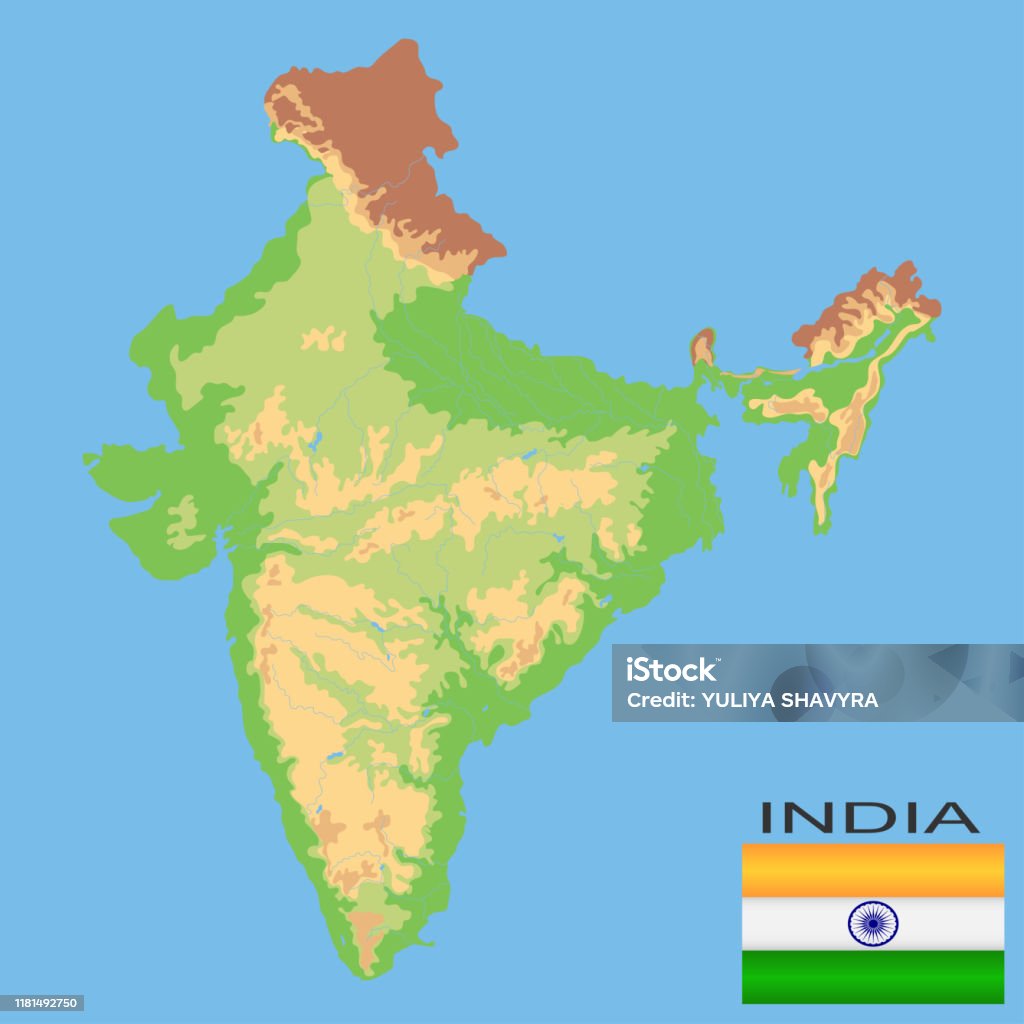 India Detailed Physical Map Of India Colored According To ...