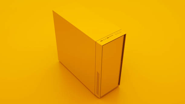 Yellow Case of Computer. Minimal idea concept. 3d illustration