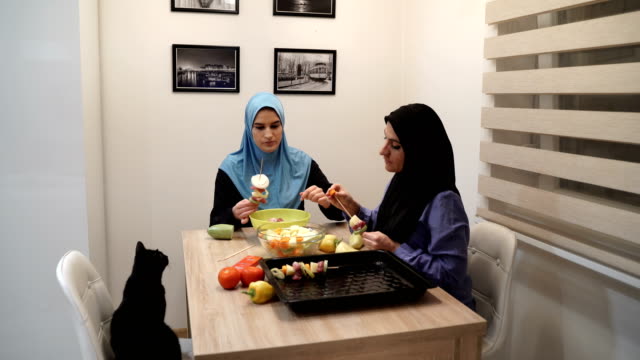 Preparing family dinner-Modern Arab family