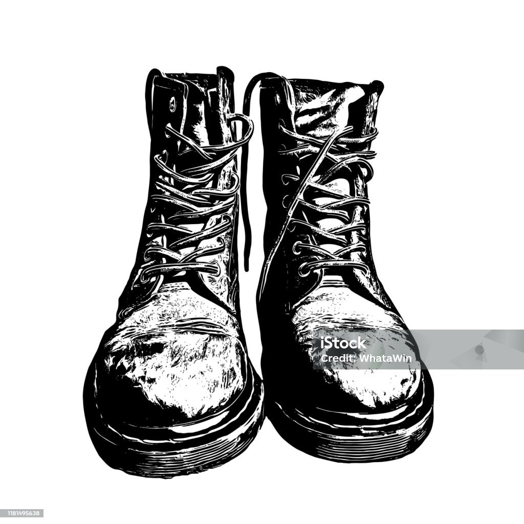 Military Boots Black Ink Graphic Drawn Illustration Vector Military Boots Black Ink Graphic Drawn Illustration Boot stock vector