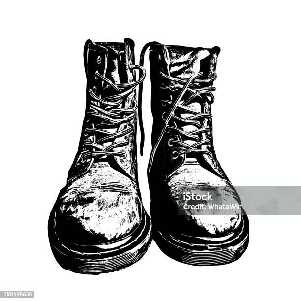 Military Boots Black Ink Graphic Drawn Illustration Vector Stock Illustration - Download Image Now