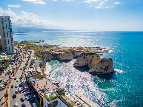 View of the Raouche, Pigeons' Rock. In Beirut, Lebanon