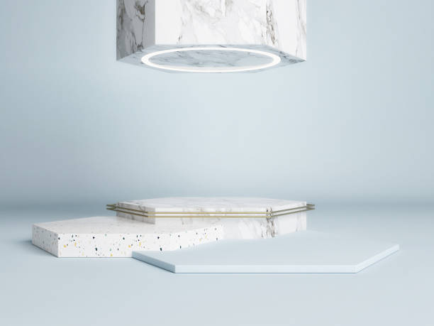 istock Winner pedestal with ceiling light on blue background 1181499775