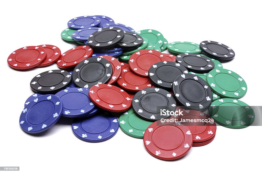 Pile de jetons de Poker - Photo de Blanc libre de droits