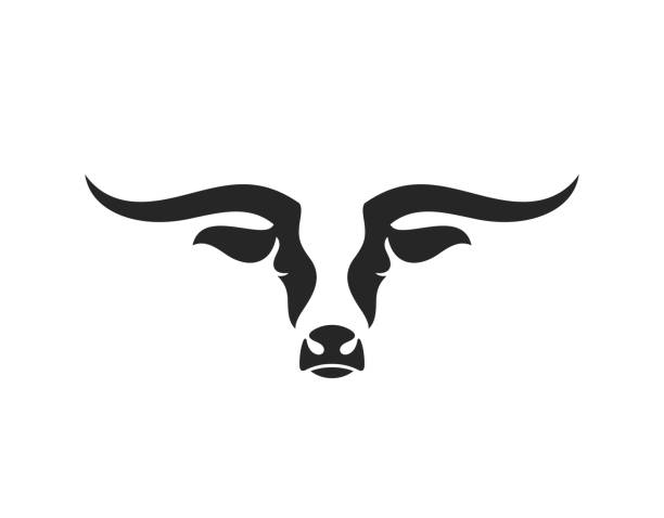техасский длиннорогий бык. логотип. изолированная бычья голова на белом фоне - bull texas longhorn cattle horned white stock illustrations