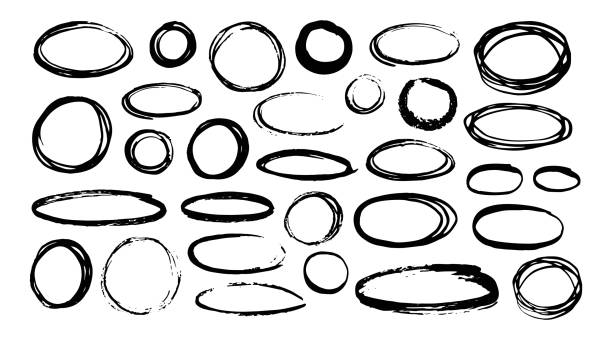 illustrations, cliparts, dessins animés et icônes de ensemble de cercles et ovales peints à la main d'encre - ellipse