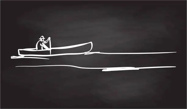 Vector illustration of Canoe Simple Sketch Chalkboard