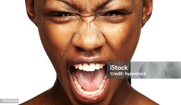 Closeup Of A Sweaty Womans Screaming Face Stock Photo - Download Image Now - Adolescence, Adult, African Ethnicity