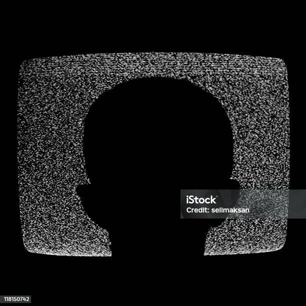 Silhouette Di Uomo Testa Guardare La Tv Nel Buio - Fotografie stock e altre immagini di Comunicazione