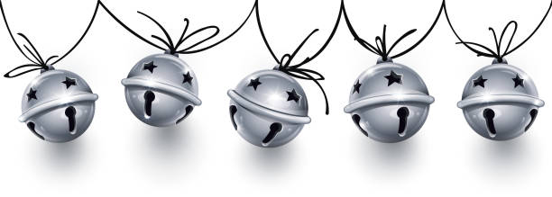 istock Christmas holiday decoration garland of silver jingle bells. Vector illustration. 1181508158