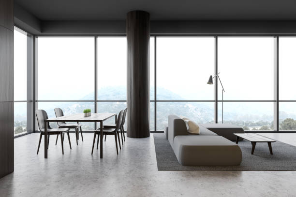 istock Loft gray living room with dining table 1181511571