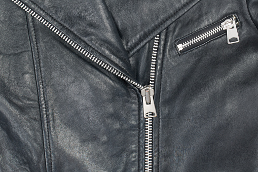Leather black jacket close up