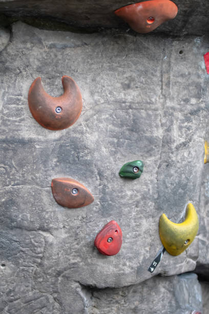 istock rock climbing wall with colored grips 1181520130