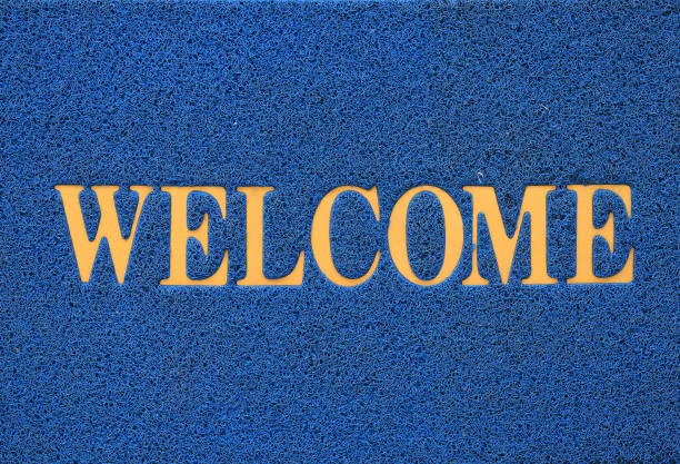 istock Blue welcome carpet, welcome doormat carpet 1181521069