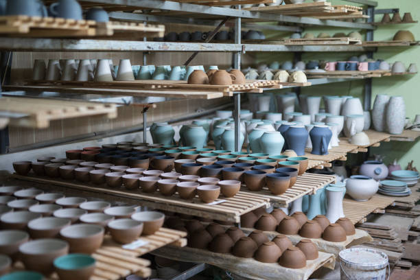 istock High angle of ceramic vessels in workshop. 1181522699