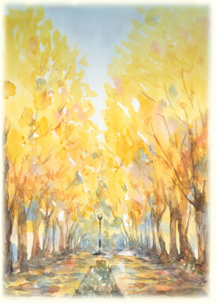 jesienny krajobraz - ginkgo tree ginkgo tree japan stock illustrations