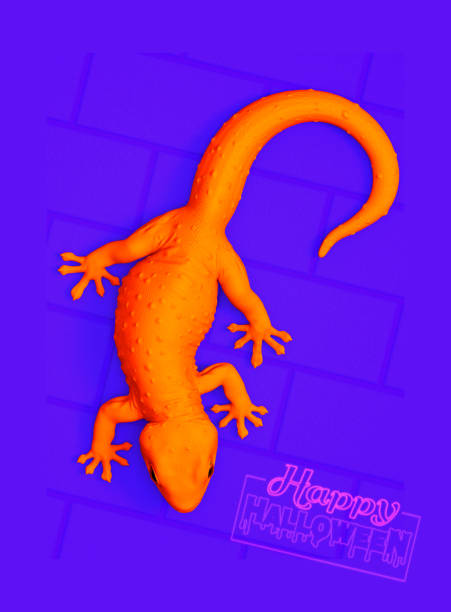 istock 3D rendering illustration white gecko isolated on yellow brick pattern background 1181530584