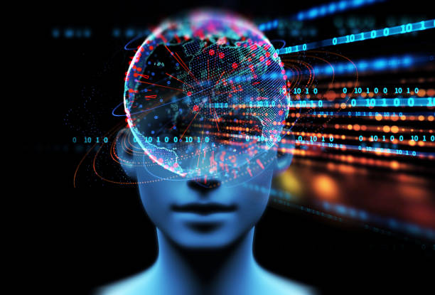 3d illustration of virtual human on technology background.