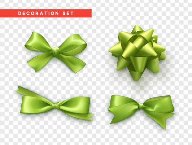 illustrazioni stock, clip art, cartoni animati e icone di tendenza di inchina il design realistico verde. fiocchi regalo isolati con nastri - hair bow