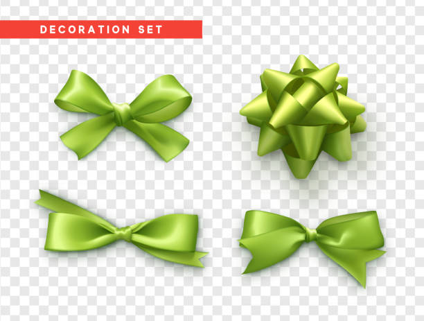 ilustrações de stock, clip art, desenhos animados e ícones de bows green realistic design. isolated gift bows with ribbons - green silk textile shiny