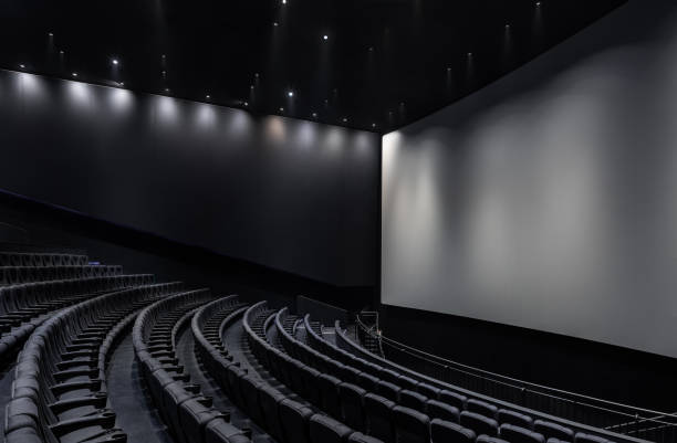Black cinema white wide screen and auditorium seats