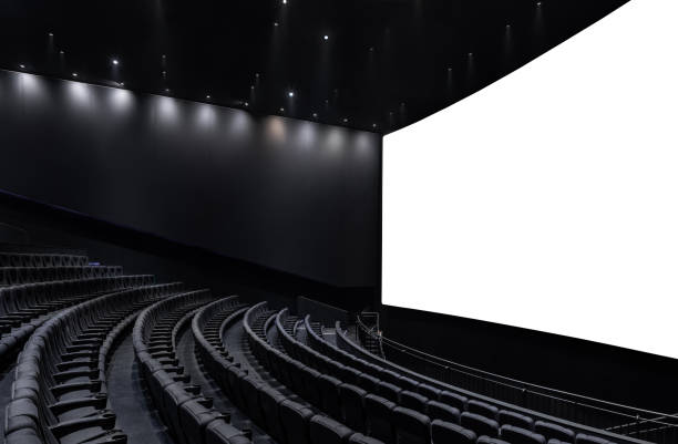 istock Black cinema white wide screen and auditorium seats 1181540413