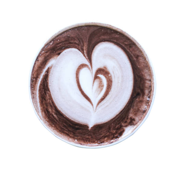 istock Coffee with heart shaped patterns top view isolated on white background  and clipping path 1181541255