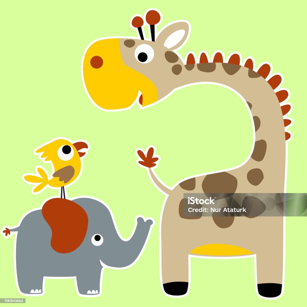 Vetores de Desenhos Animados Do Vetor Do Giraffe Do Elefante E Do