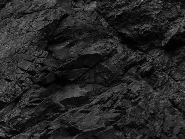 Photo of Black stone background. Rocks texture. Bright black grunge background. Mountain close-up.