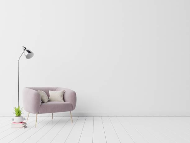 istock Interior with velvet armchair on empty white wall background. 1181546504