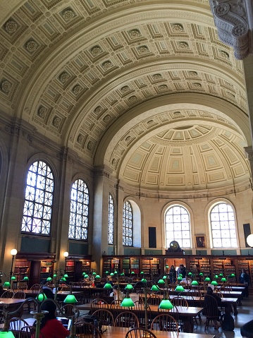 Paris, France - December 11, 2022: people sitting in the large reading hall of the public Richelieu  National library