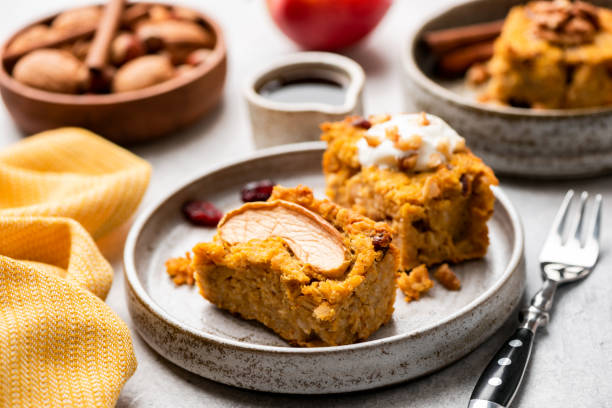 Healthy pumpkin cake with apple, walnuts and cinnamon