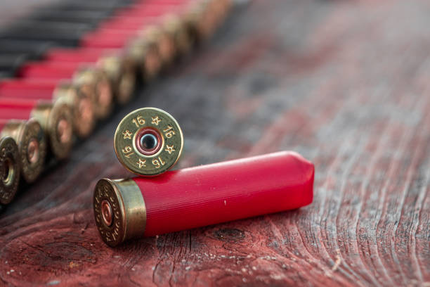 Hunting cartridges in patronage are lying on a wooden table close-up. The hunting period, the season is open. Hunting cartridges in patronage are lying on a wooden table close-up. The hunting period, the season is open bullet cartridge photos stock pictures, royalty-free photos & images