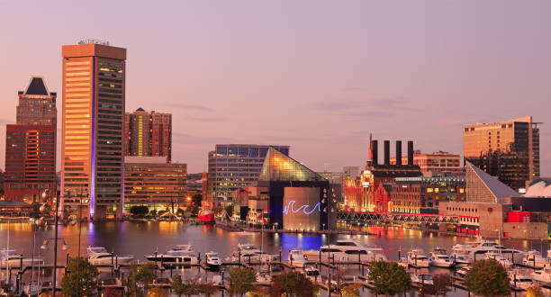 istock Colorful Baltimore skyline over the Inner Harbor at dusk 1181550472