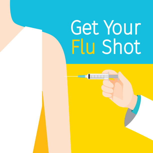 Get Your Flu Shot Texts, Injecting Flu Vaccine Influenza, Injection, Vaccination, Immunity, Protection, Prevention, Healthy h1n1 flu virus stock illustrations