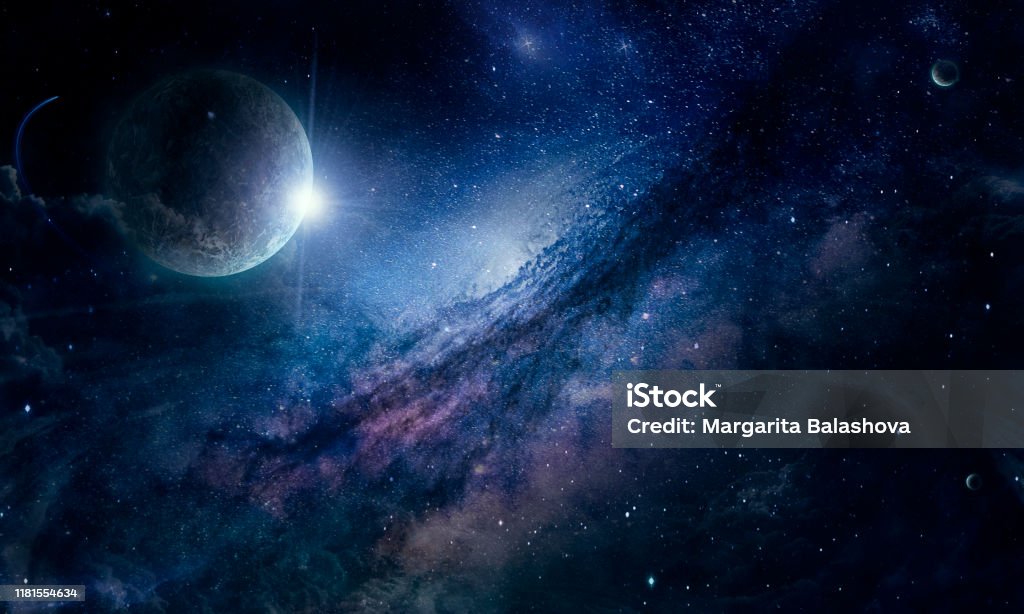 pianeta e nebulosa nello spazio, - Foto stock royalty-free di Spazio cosmico